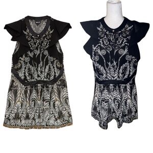 Just Cavalli Roberto Black Floral Print Chiffon Ruffle Mini Dress / Tunic Top  8